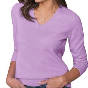 NEW Sofia Cashmere 100%  Cashmere Classic Pullover Knit Sweater Lilac SZ M